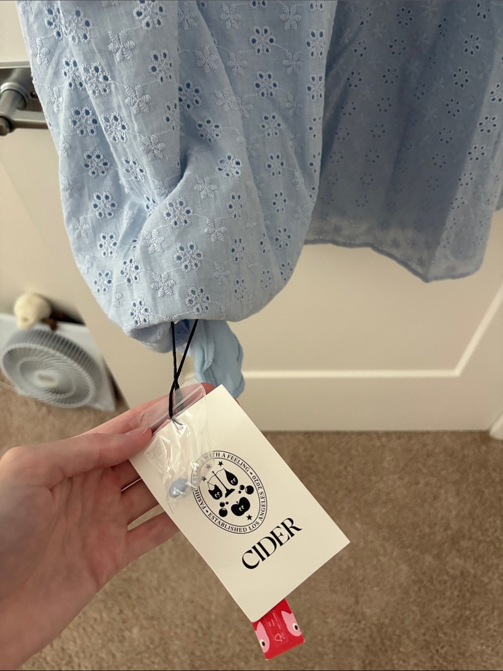 CIDER blue cotton V-neck broderie anglaise floral button midi dress - Picture 6 of 7